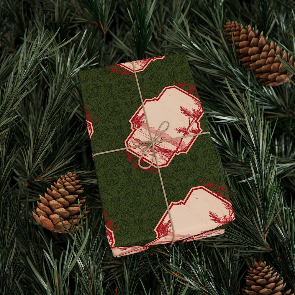 Holiday Wrapping Paper: Vintage-Inspired Gift Wrap (Grassy Field Red)